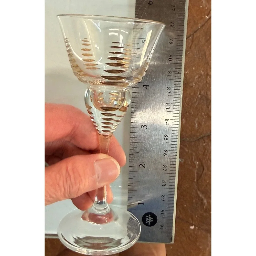 Vintage Gold Decorated Cordial Glasses Set of 12 Optic Spiral Stem‎ Cocktail Bar